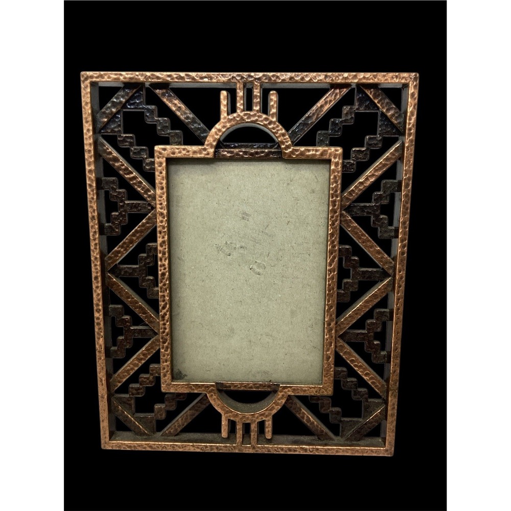 Vtg Copper Metal Picture Frame Heavy Geometric Southwestern Two Tone 5x3.5